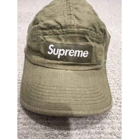 Authentic Rare Supreme Cap Olive Green (OS) Linen 5 Panel Hat camp only one eBay - Picture 3 of 8